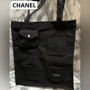 Chanel Black Canvas Tote with Pockets